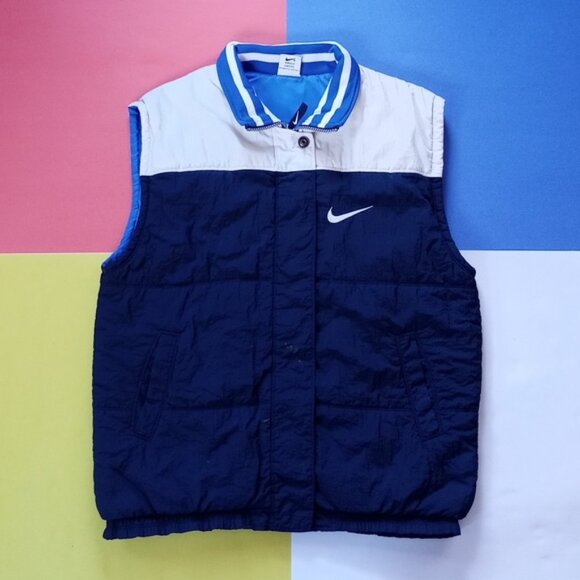 Vintage 90s Nike Essential Puffer Vest Blue/White